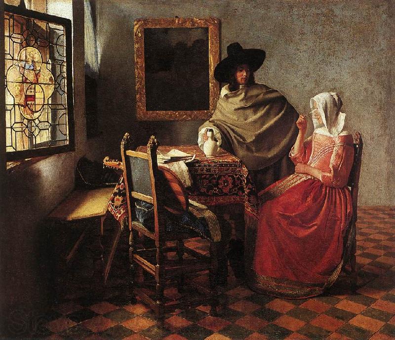 Jan Vermeer Lady Drinking and a Gentleman Germany oil painting art